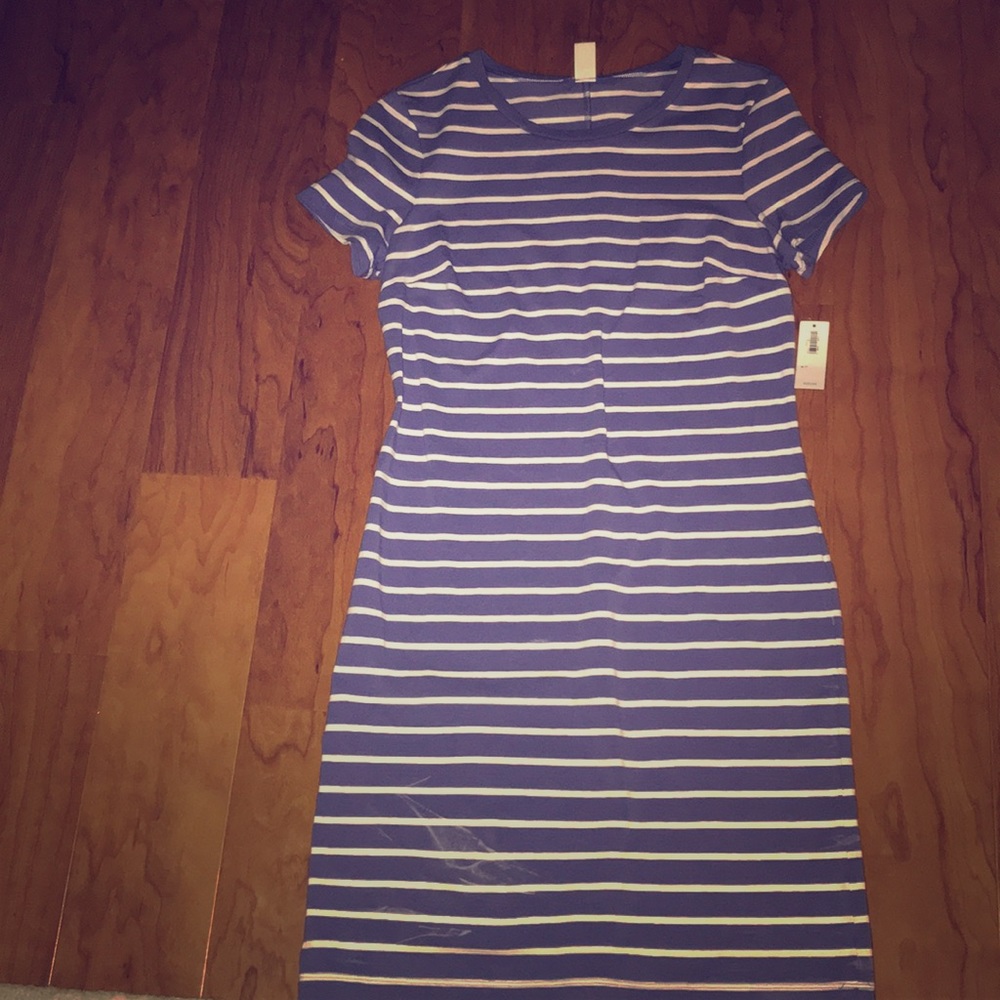 Old Navy purple and white stripe fitted dress